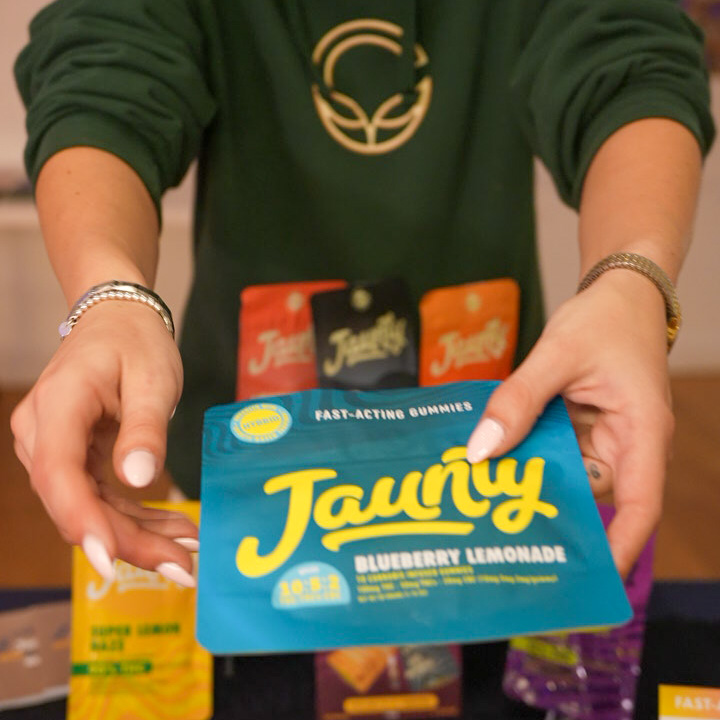 Blueberry Lemonade gummies by Jaunty, a sativa-leaning hybrid that’s uplifting and refreshing.